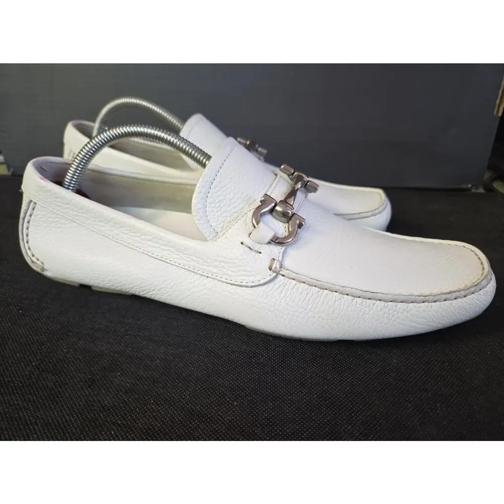SALVATORE FERRAGAMO Size 8.5D'Parigi' Re White Leather Men's Loafers